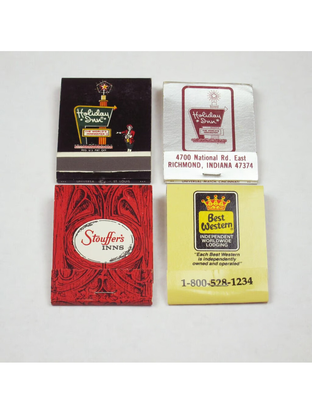 4 Vintage Matchbooks Holiday Inn Indiana, Stouffers Inn, Best Western Tennessee